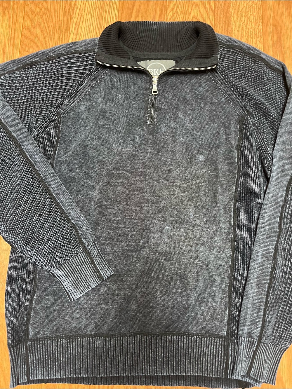 BKE Sweater Men Large Blue Quarter Zip Pullover Cotton Knit Buckle